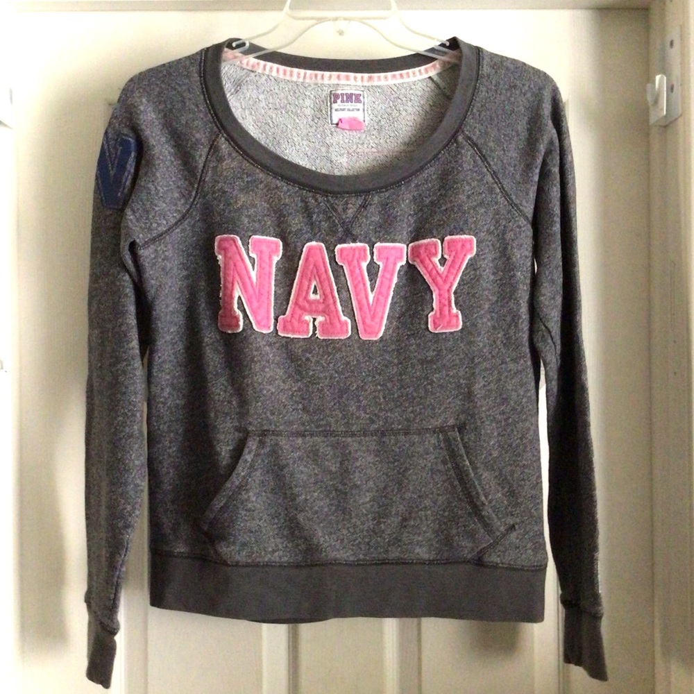 PINK VICTORIAS SECRET MILITARY COLLECTION NAVY 1775 SWEATSHIRT SIZE LARGE
